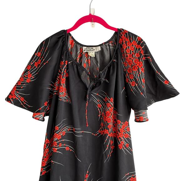 VINTAGE HILO HATTIE'S Black and Red Floral Wide Sleeve Ladies Dress, M - Picture 7 of 7